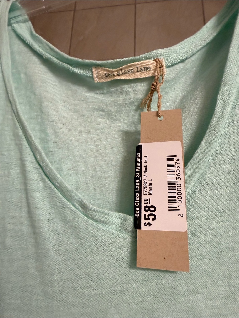NWT Sea Glass Lane mint green V-neck sleeveless cotton/linen top, size Large - Picture 4 of 8
